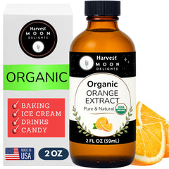 Harvest Moon Delights orange extract bottle showing pure, bright flavor for baking