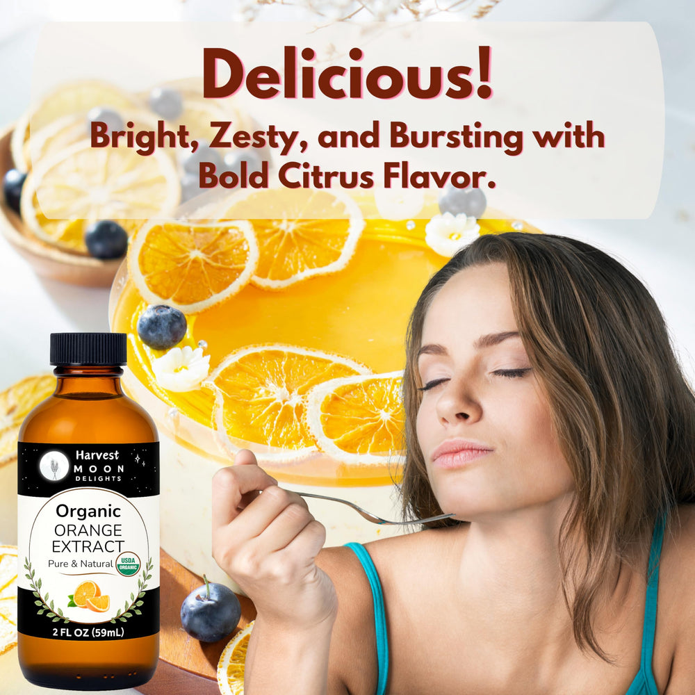 Glass bottle preserves freshness and flavor of Harvest Moon Delights orange extract