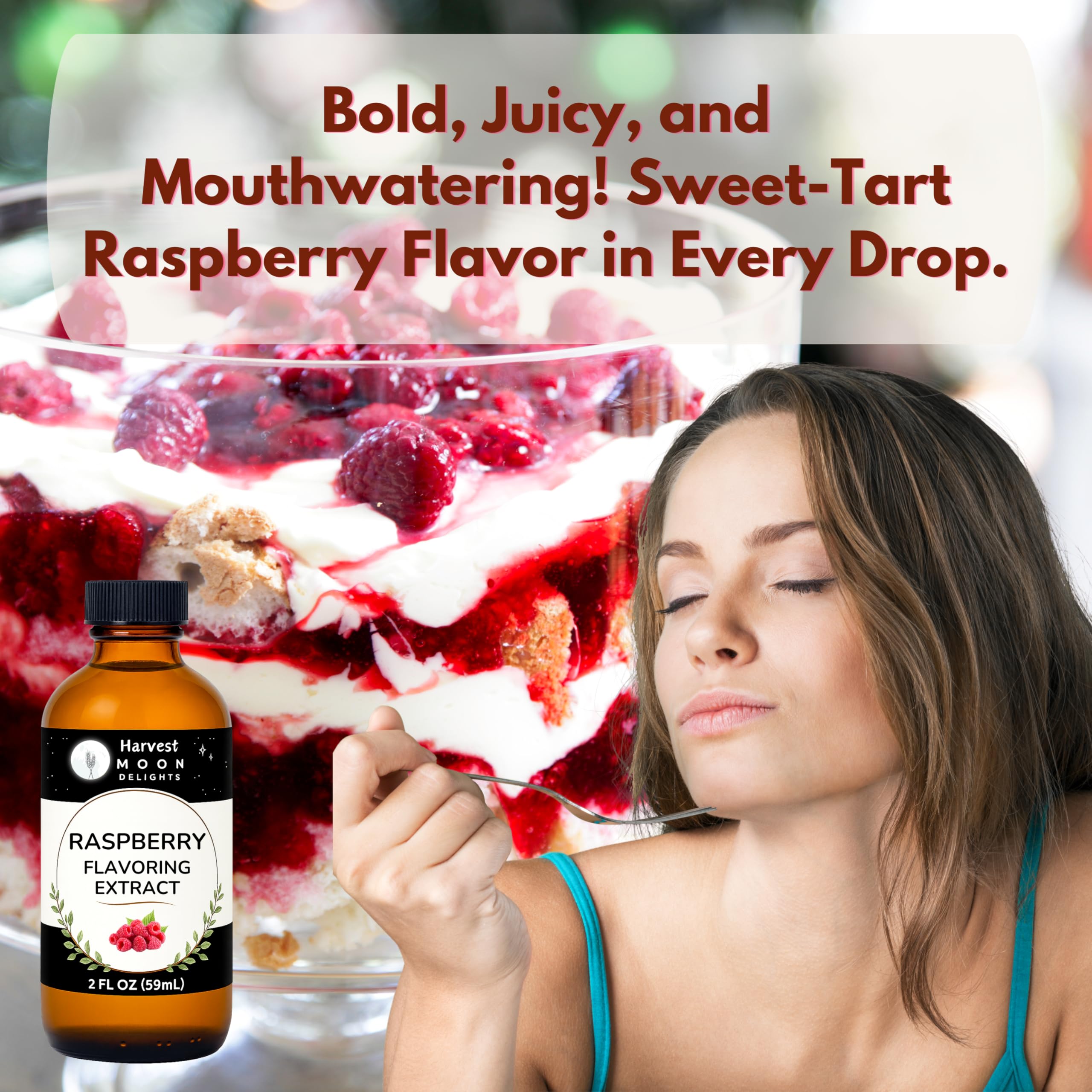 Pouring droplets of Harvest Moon Delights raspberry flavor into a smoothie