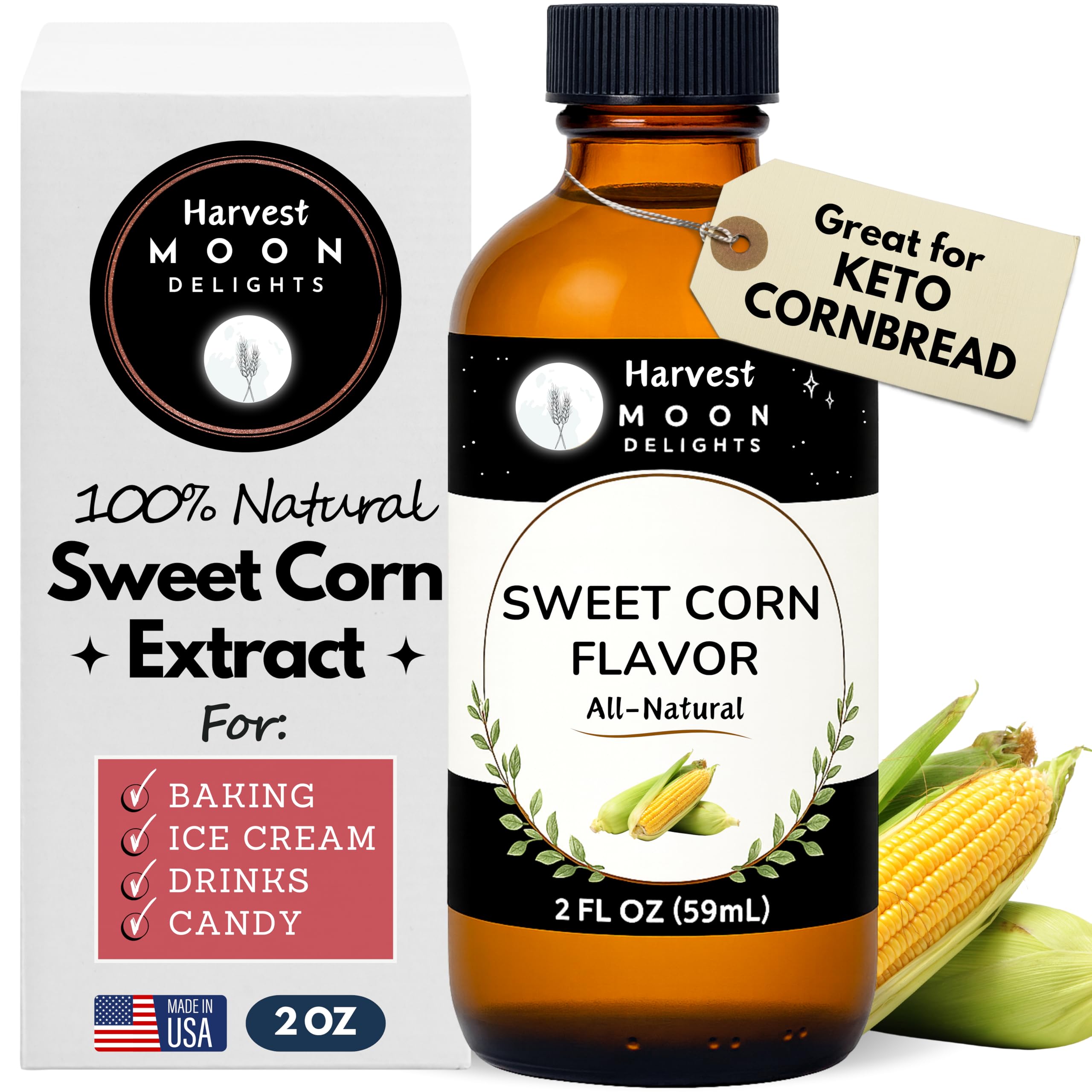 Harvest Moon Delights sweet corn flavor 2oz bottle showing authentic baking aroma