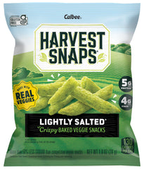 Harvest Snaps Gluten-free Non-GMO Veggie Snacks packaging scene highlighting clean ingredients.