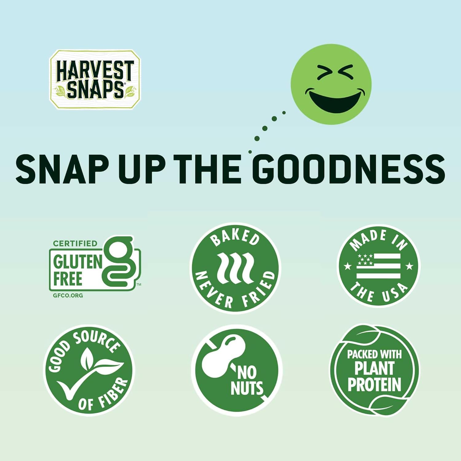 Harvest Snaps Plant-protein snack on the go packaging shot.