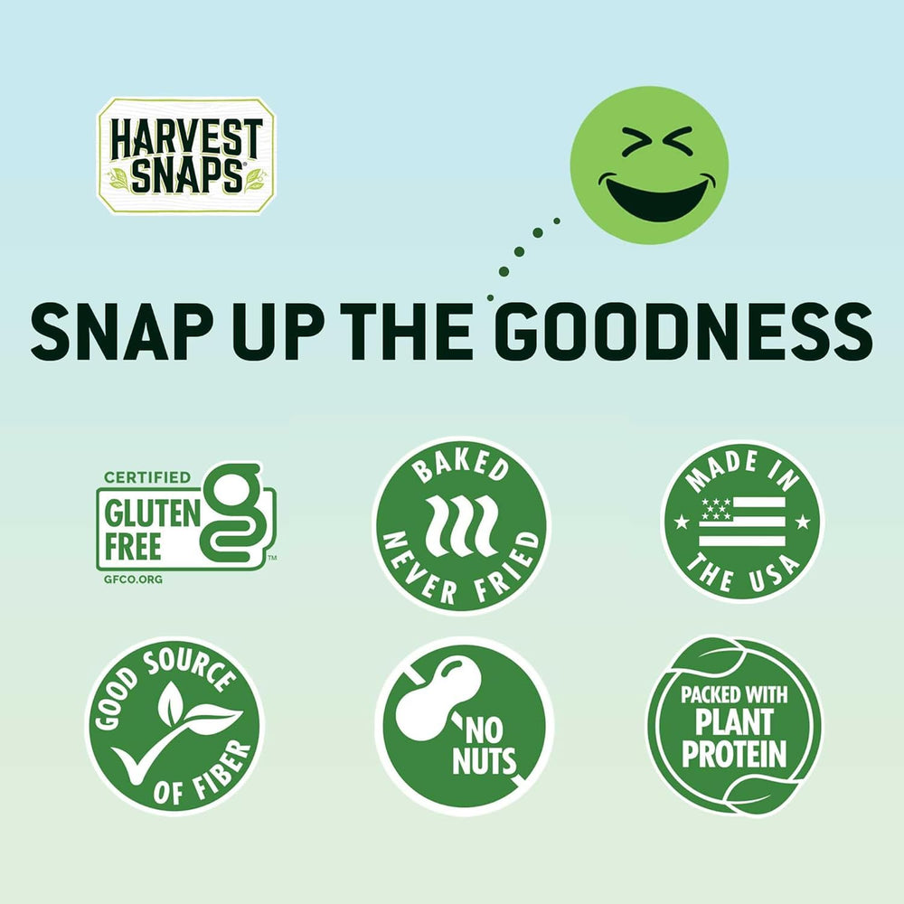 Harvest Snaps Plant-protein snack on the go packaging shot.