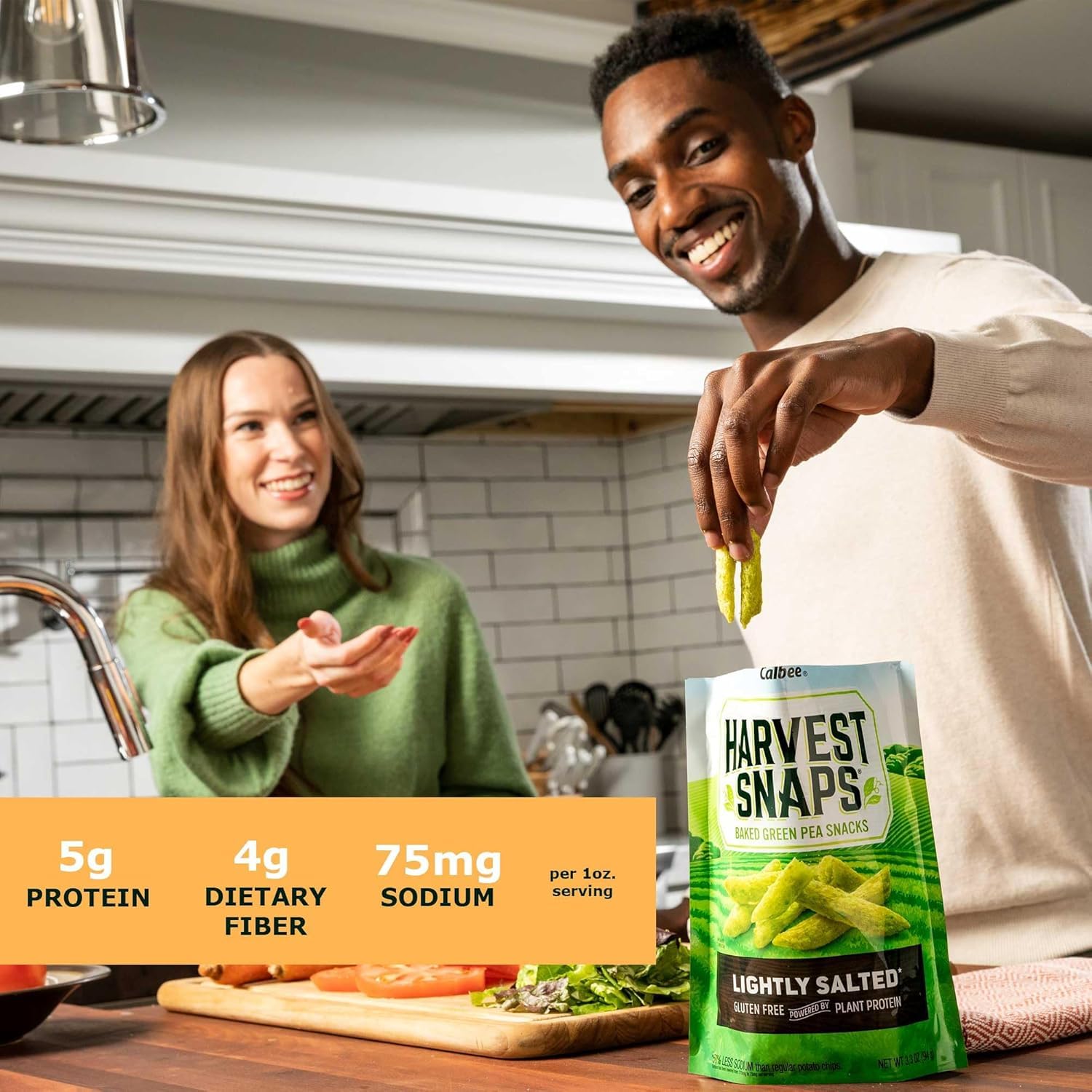 Harvest Snaps Veggie Chips ingredient-list view highlighting wholesome plant ingredients.
