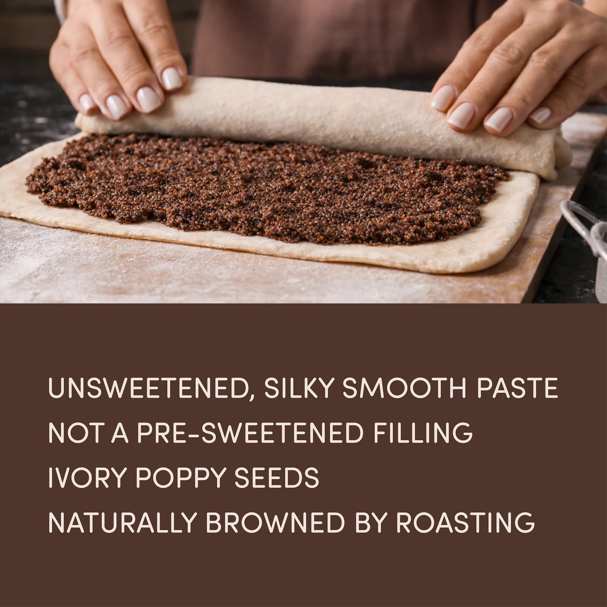 Hasho nutty aroma poppy seed paste on baking dough suggests rich pastries.