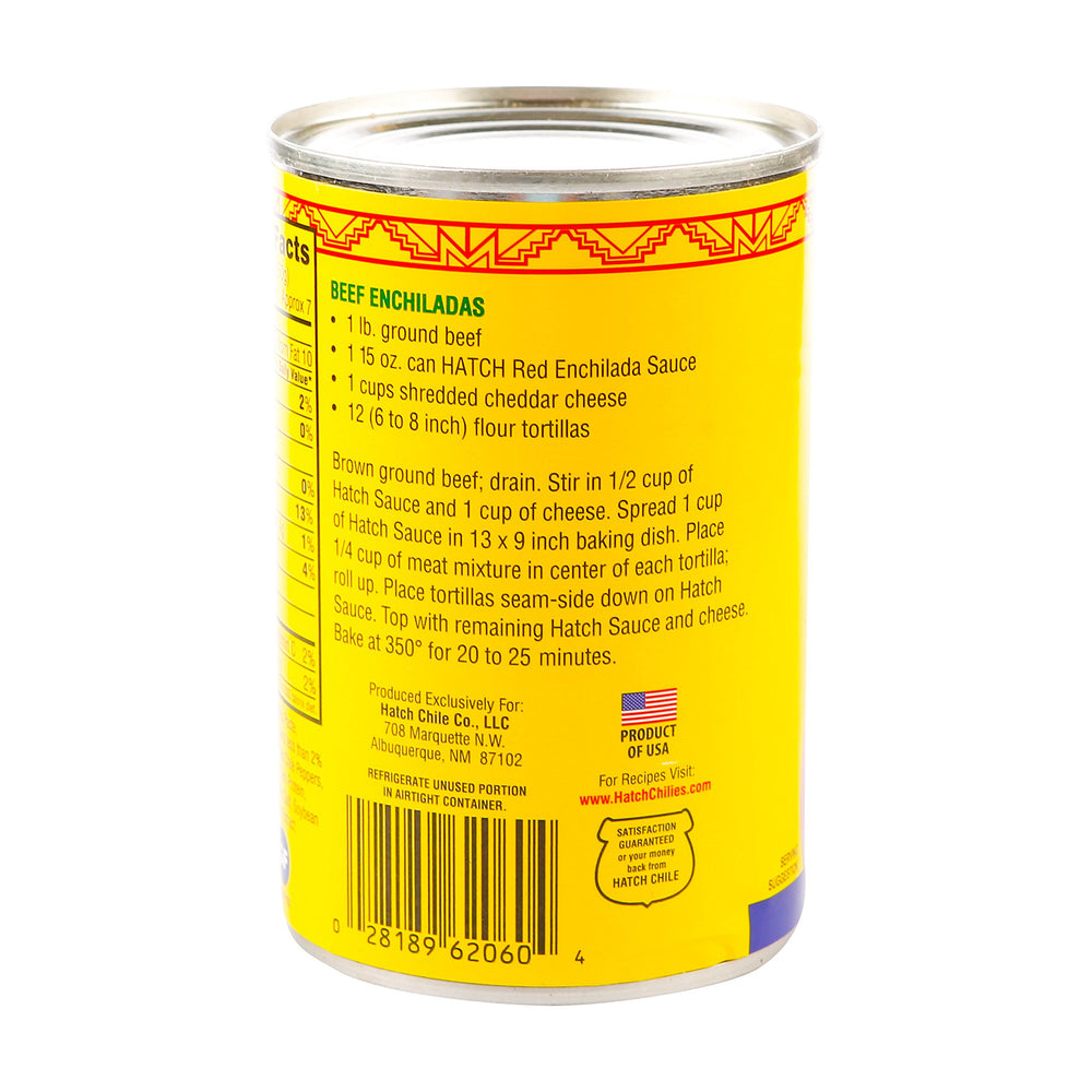 Hatch Farms enchilada sauce label closeup highlighting no MSG and gluten-free
