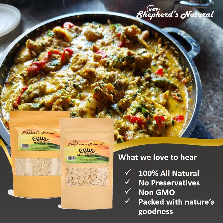 Hatf's Shepherd's Natural Egusi is ideal as a soup base for Egusi.