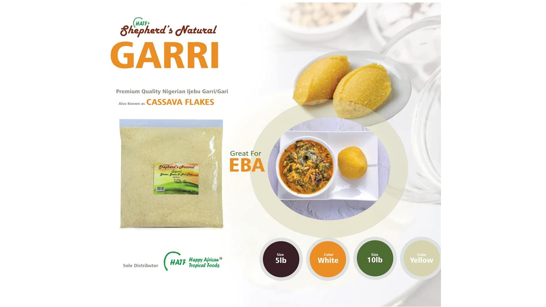 Hatf's garri gluten-free label indicating suitability for gluten-free diet