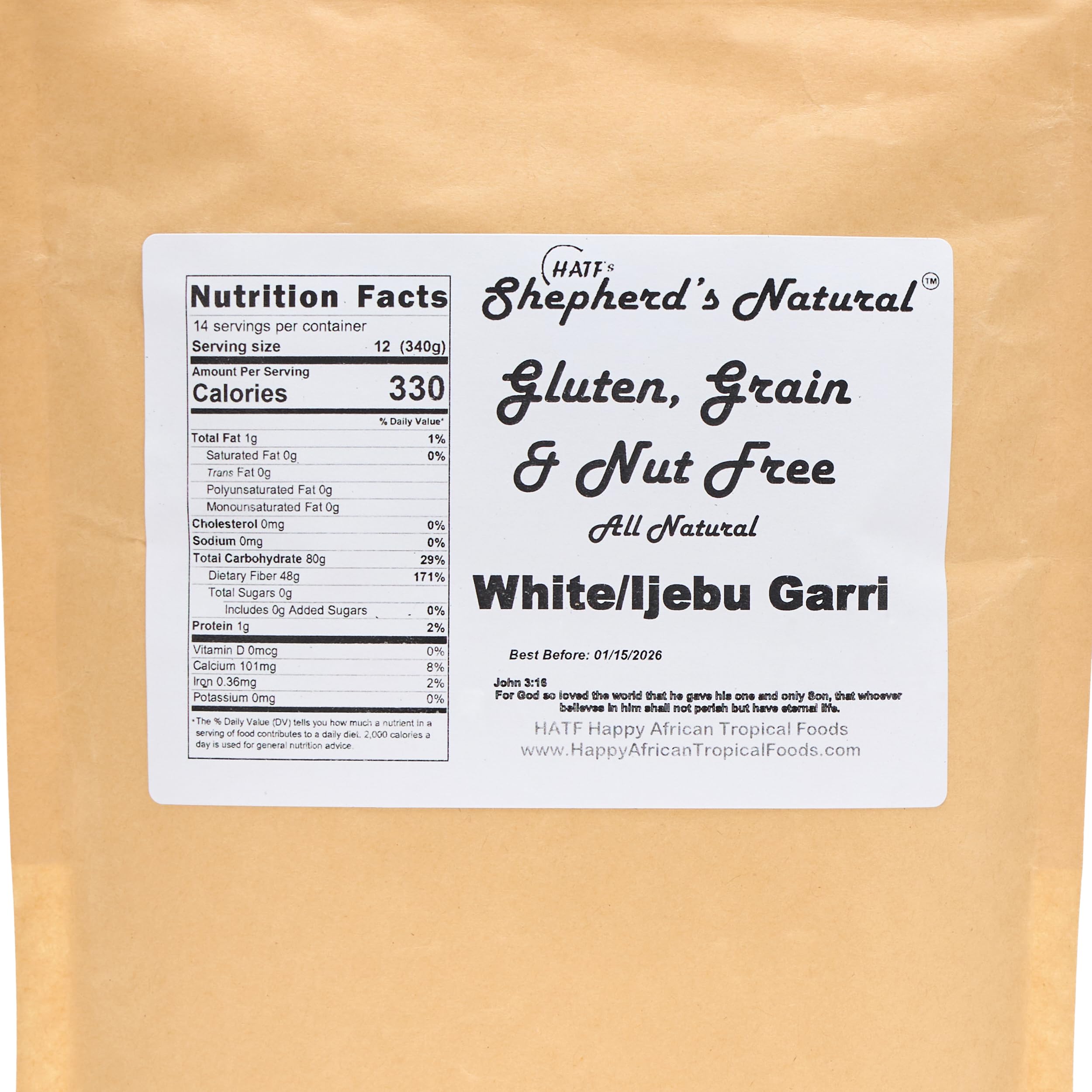 Close-up of Hatf's garri showing sour aroma and fine texture