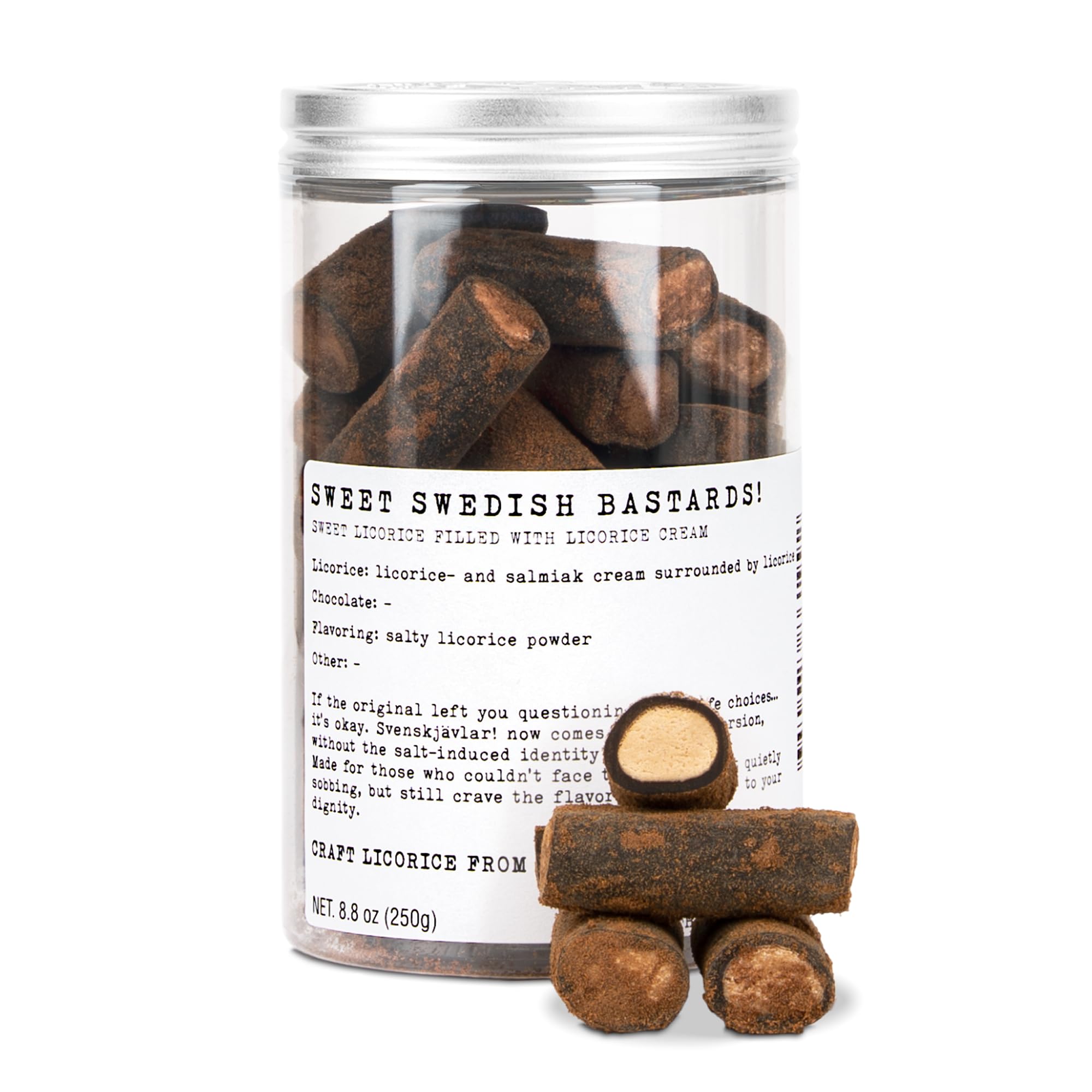 Haupt Lakrits Söta Svenskjävlar packshot highlights vegan Swedish licorice with creamy salmiak filling