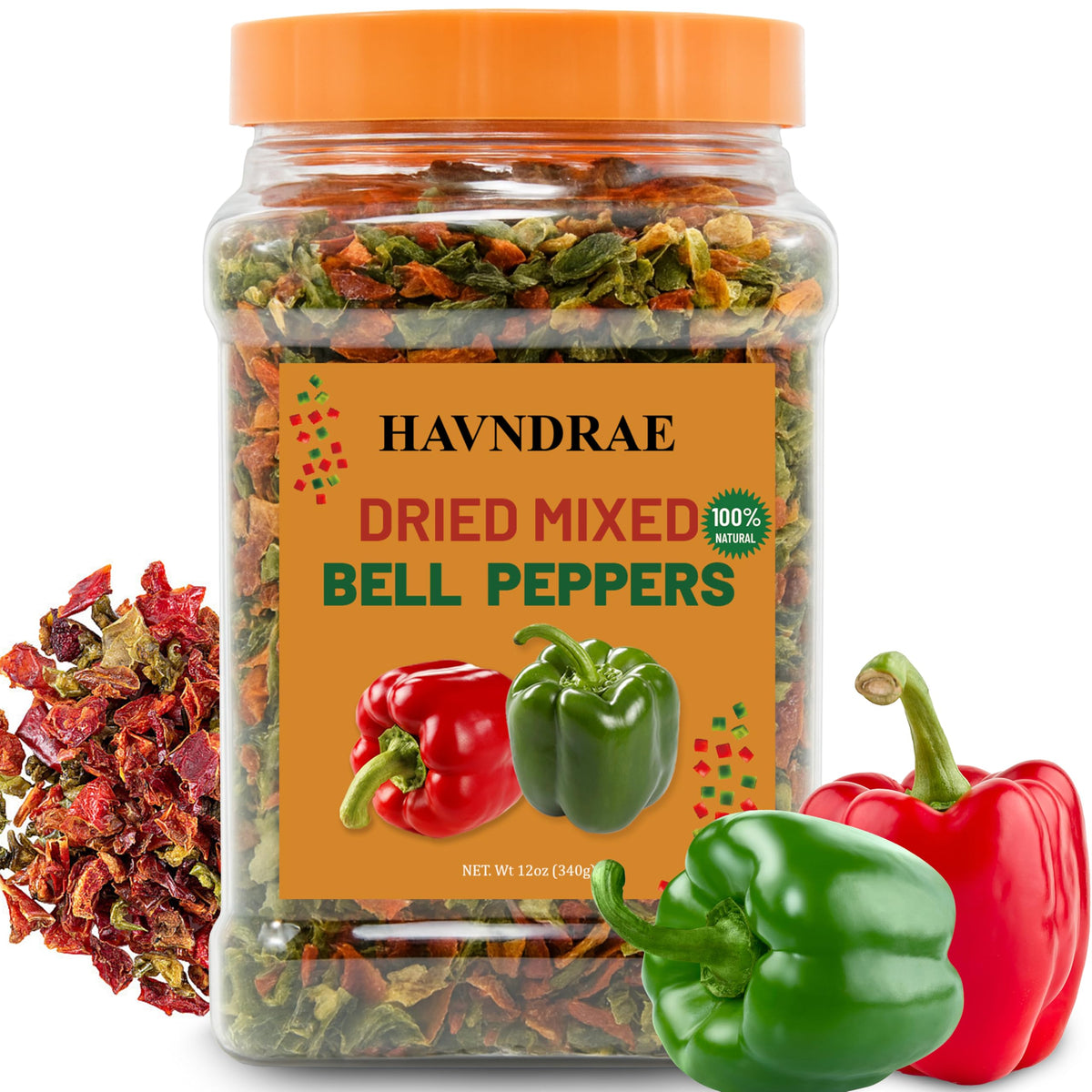 HAVNDRAE bell peppers mix jar closeup shows vibrant color for soups and sauces