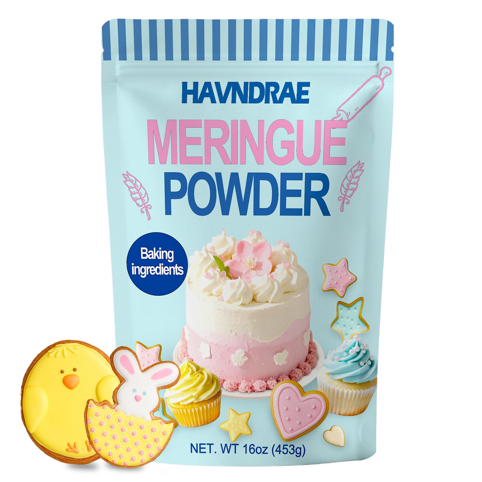 HAVNDRAE Meringue Powder shown beside a mixing bowl for easy royal icing.