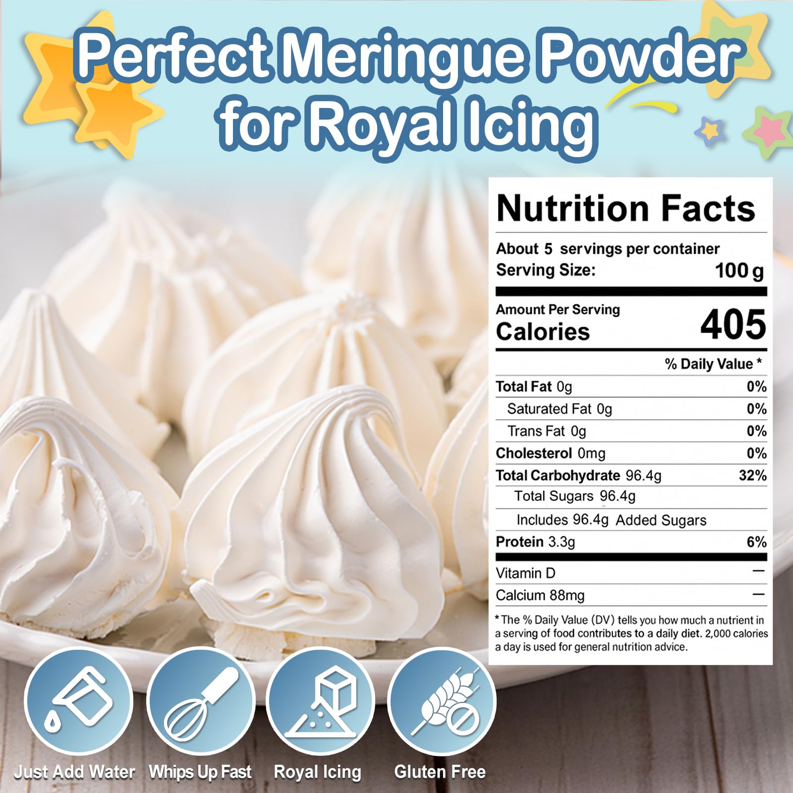 HAVNDRAE Meringue Powder whipped to stiff peaks for stable decorating.