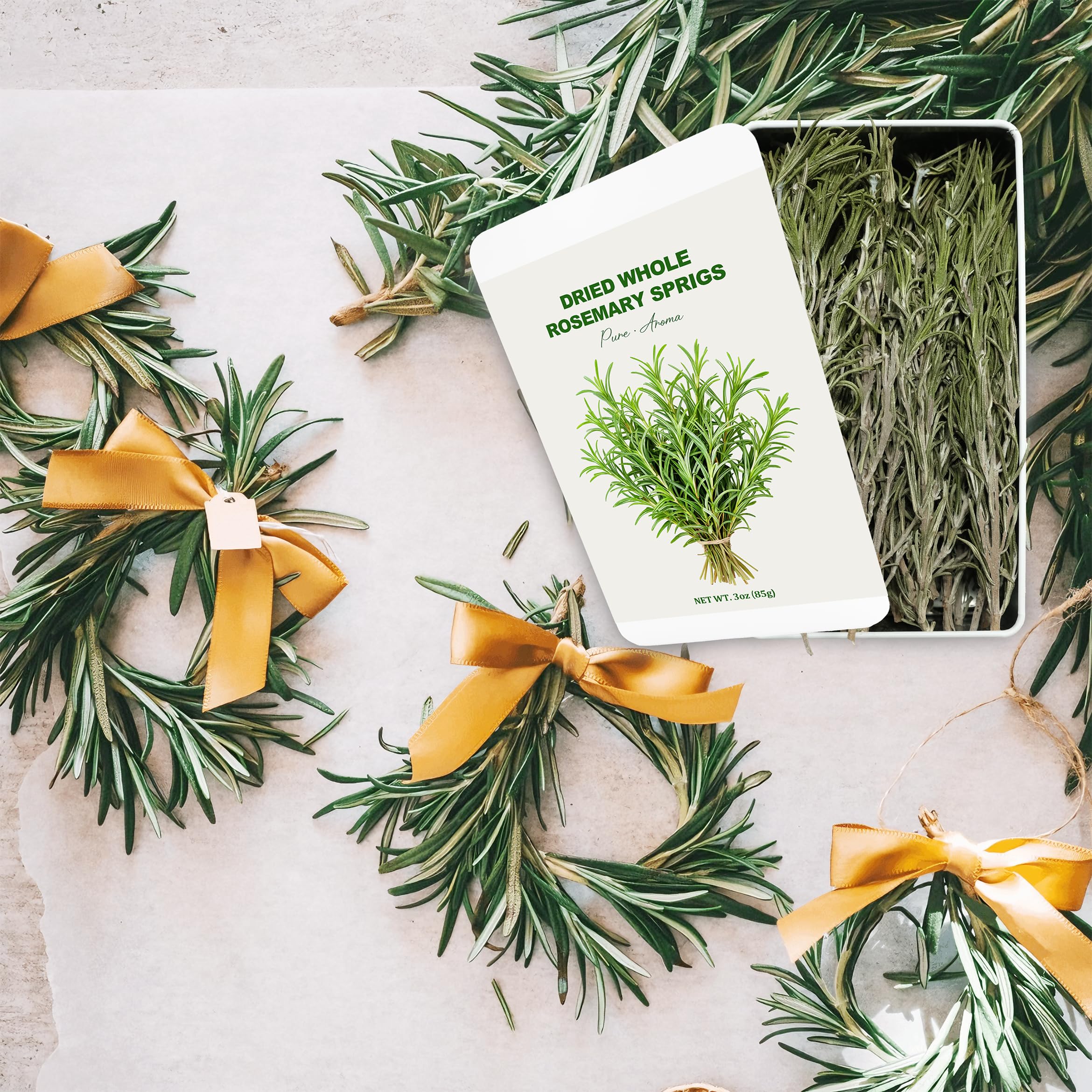 HAVNDRAE rosemary storage tin keeps sprigs dry and aromatic.