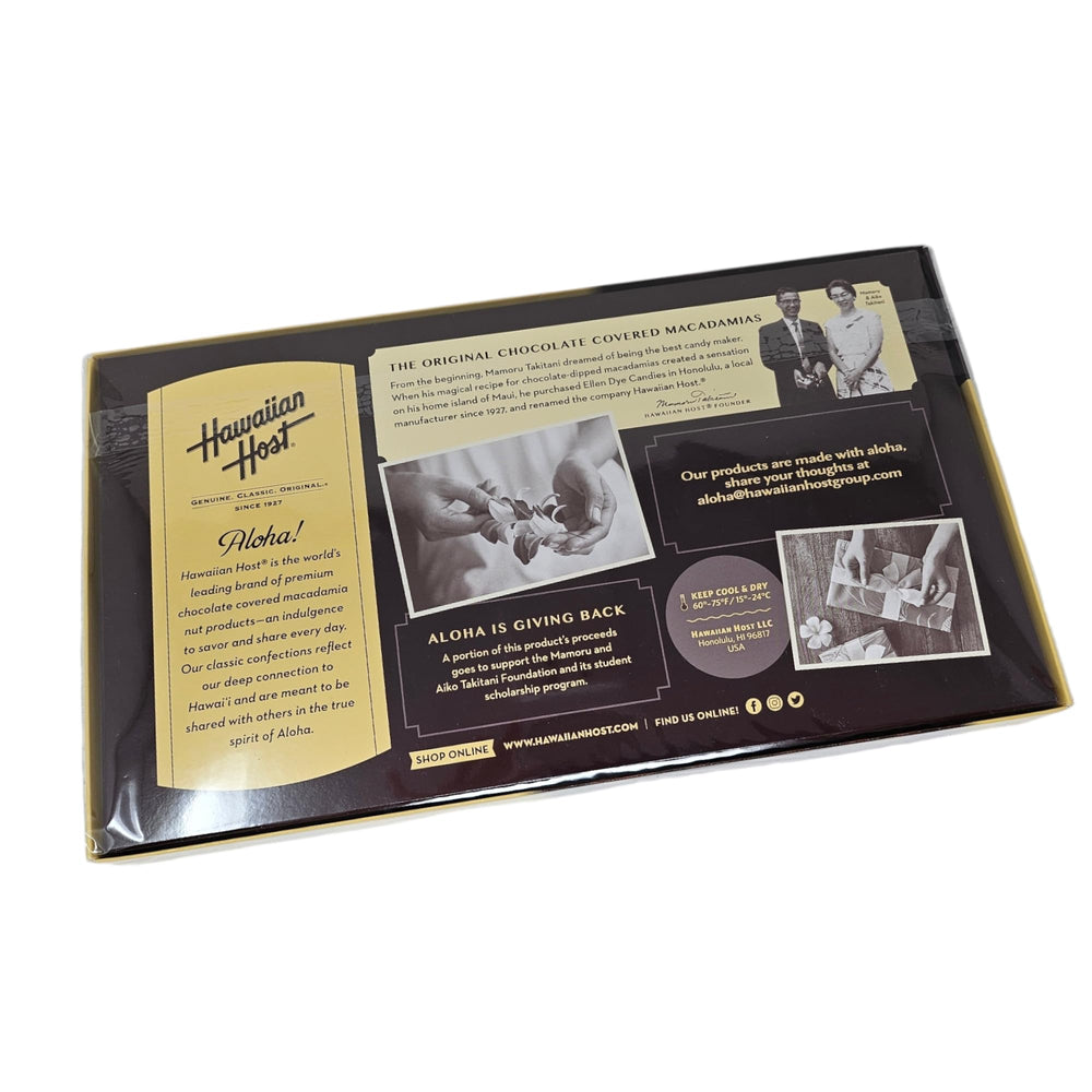Hawaiian Host AlohaMacs milk chocolate coating glistening over roasted macadamias.