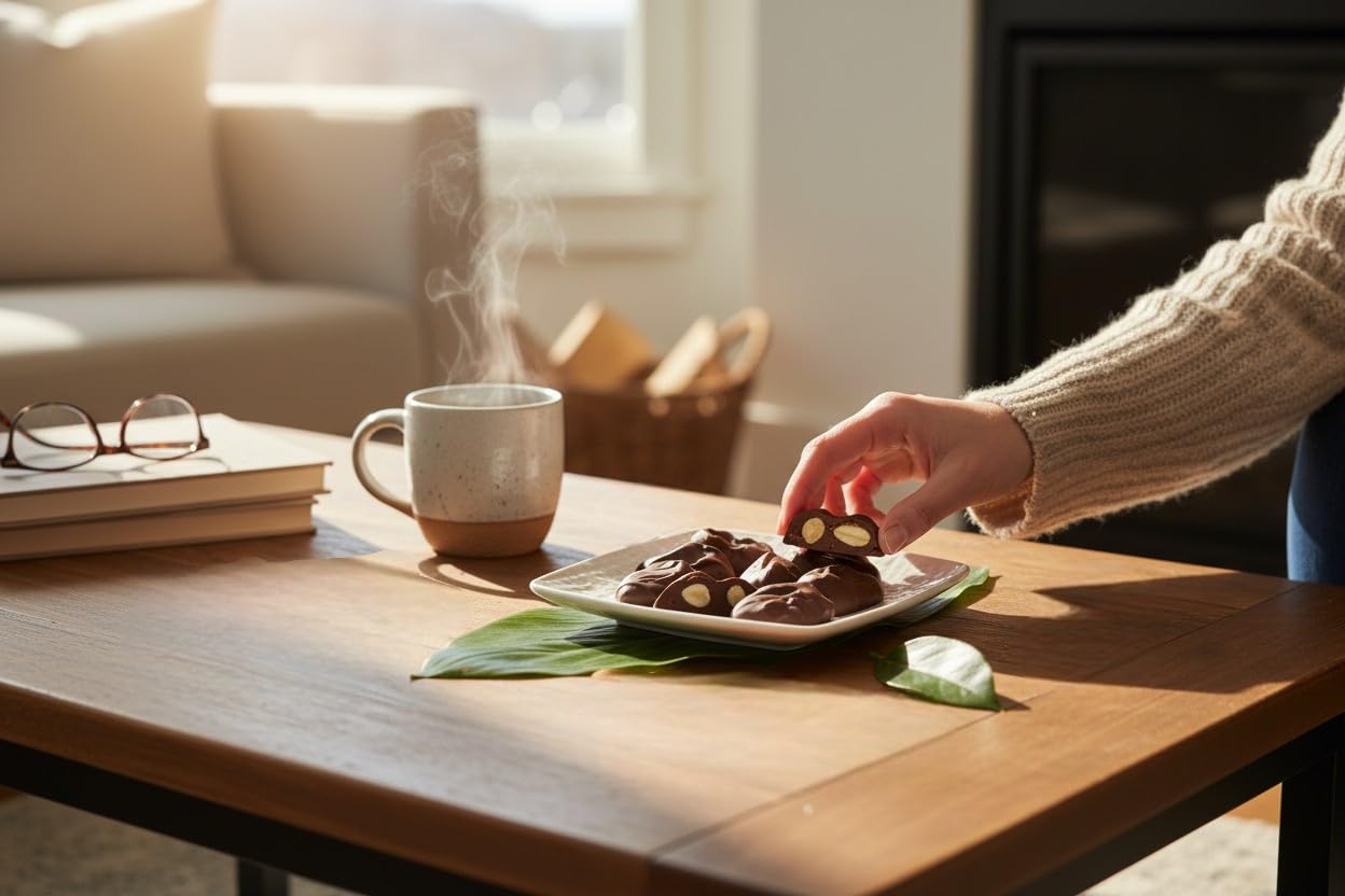 Hawaiian Host Alohamacs dark chocolate macadamias packaging for gifting or sharing.