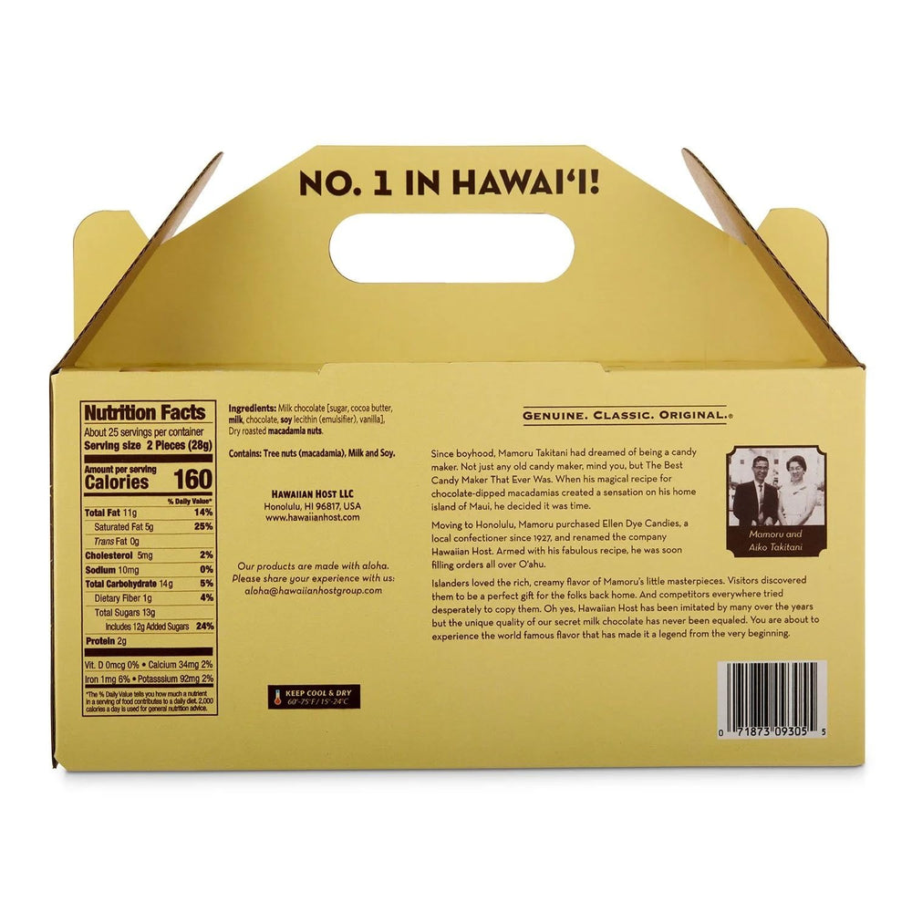 Close-up of glossy milk chocolate coating on premium macadamias by Hawaiian Host.