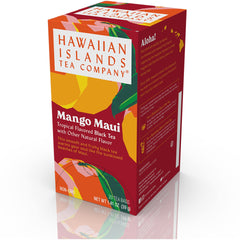 Hawaiian Islands Tea Company Mango Maui Black Tea box front highlighting all-natural packaging for gifting