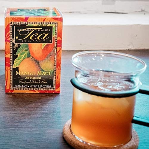 Hawaiian Islands Tea Company Mango Maui Black Tea leaves in a tea infuser invite calm moments