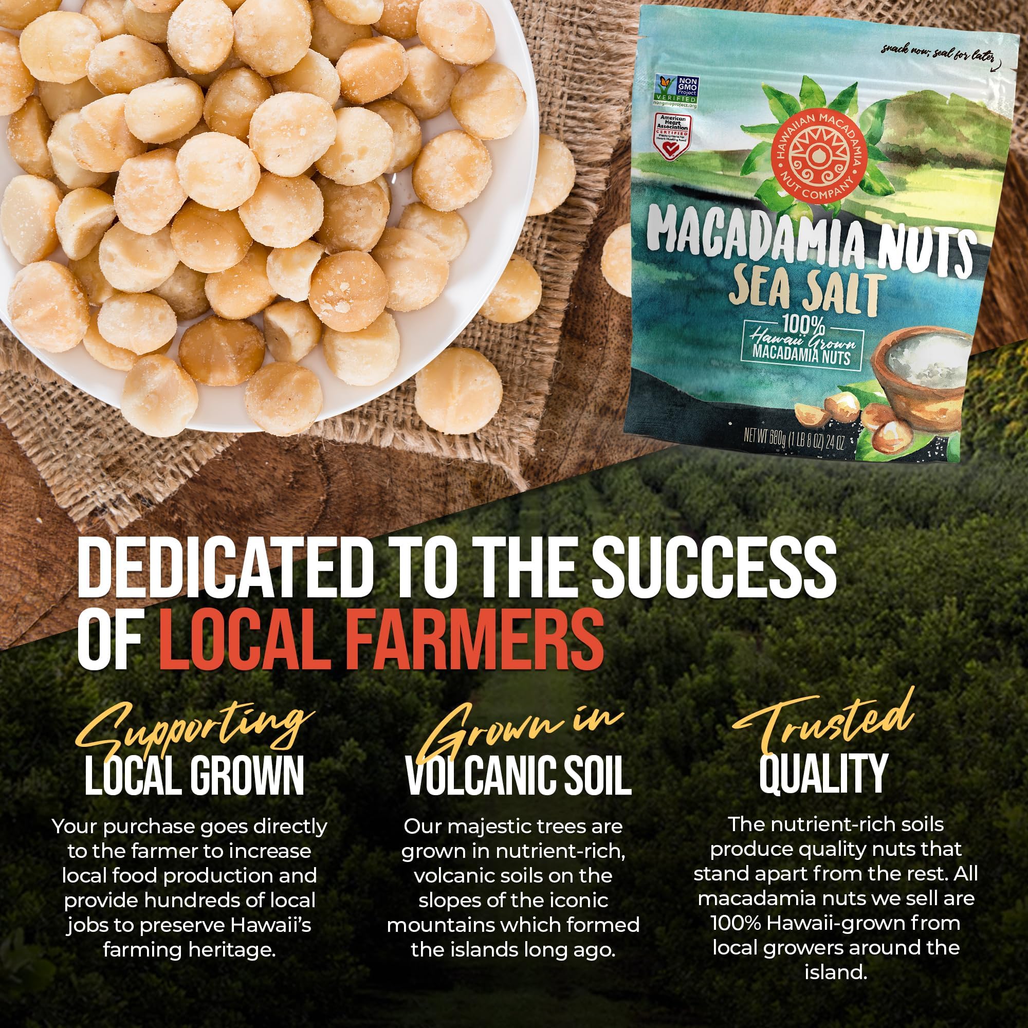 Hawaiian Macadamia Nut Co fiber and healthy fats highlighted