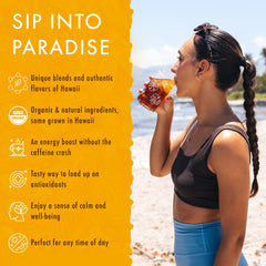 Hawaiian Natural Tea mango peach tea brewing in a hot cup.