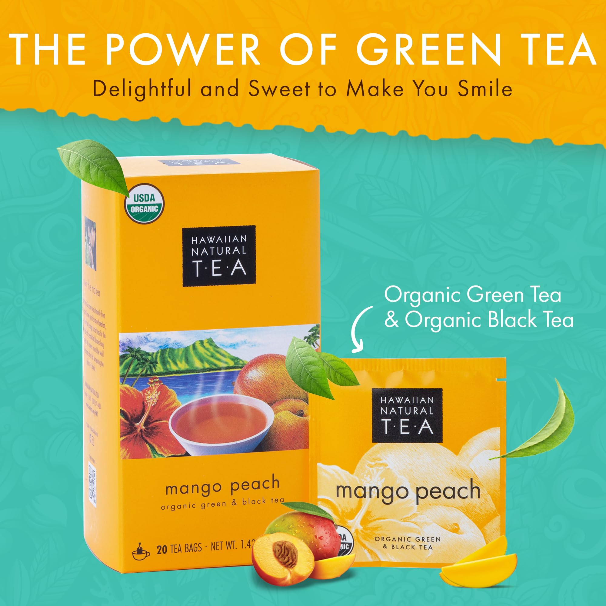 Hawaiian Natural Tea mango peach aroma enhances tropical tea experience.