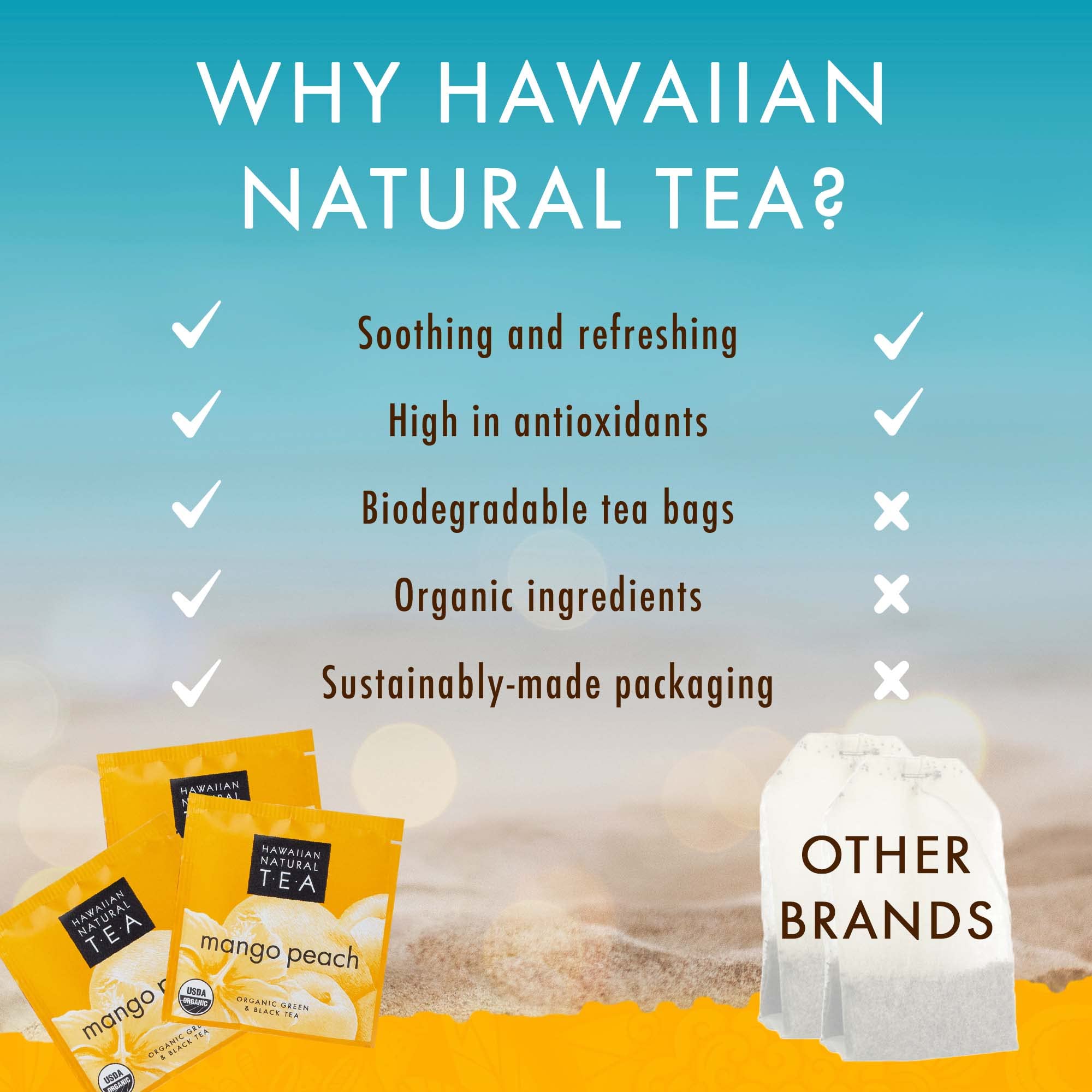 Hawaiian Natural Tea mango peach collection in a decorative jar.