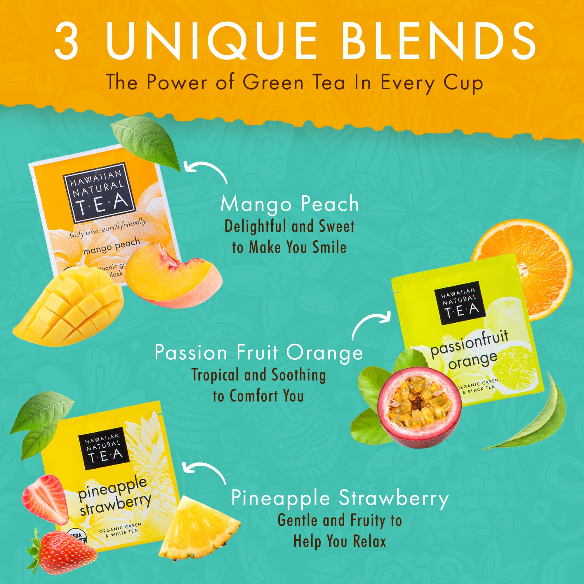 Hawaiian Natural T·E·A tropical fruit sampler gift box opened for gifting.