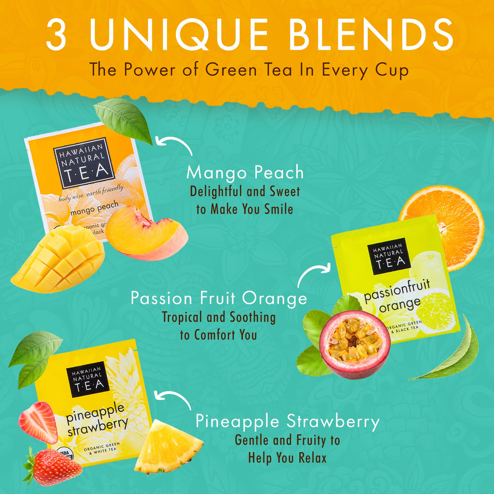 Hawaiian Natural T·E·A tropical fruit sampler gift box opened for gifting.
