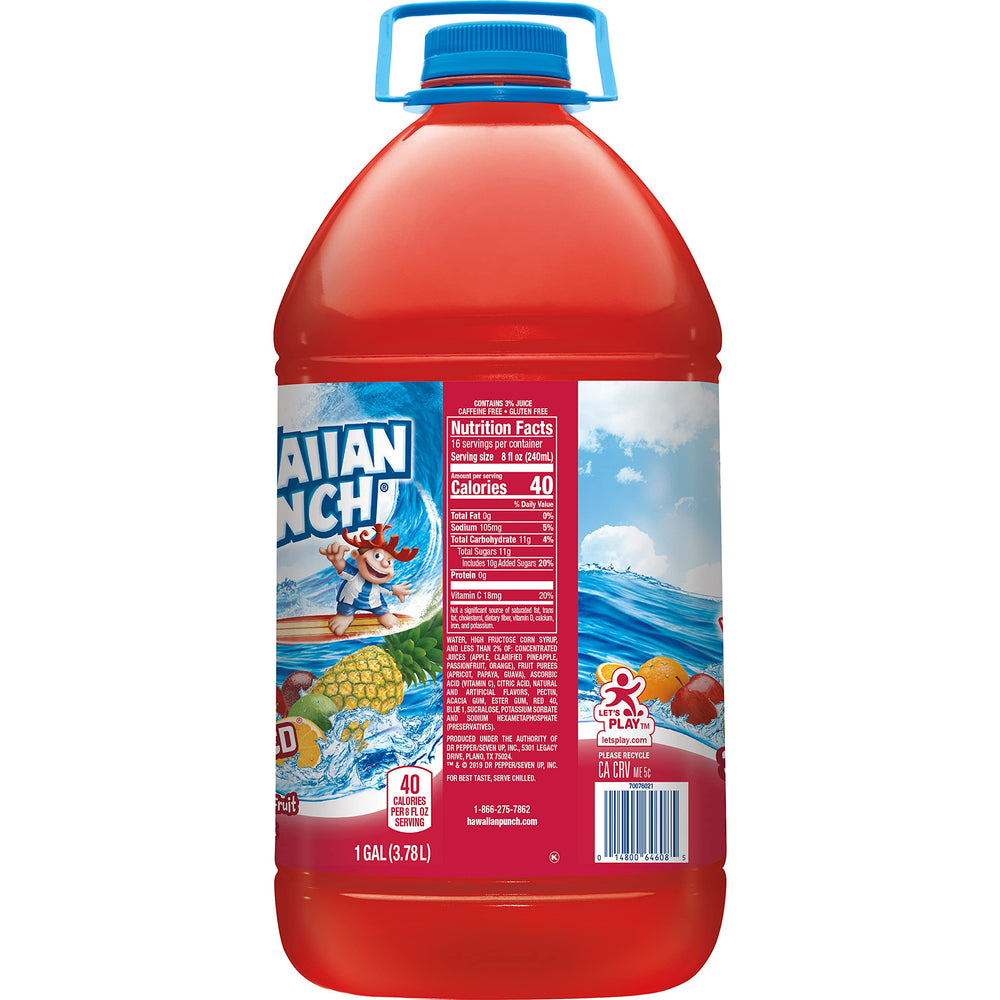 Hawaiian Punch gluten-free badge signals an inclusive beverage option.
