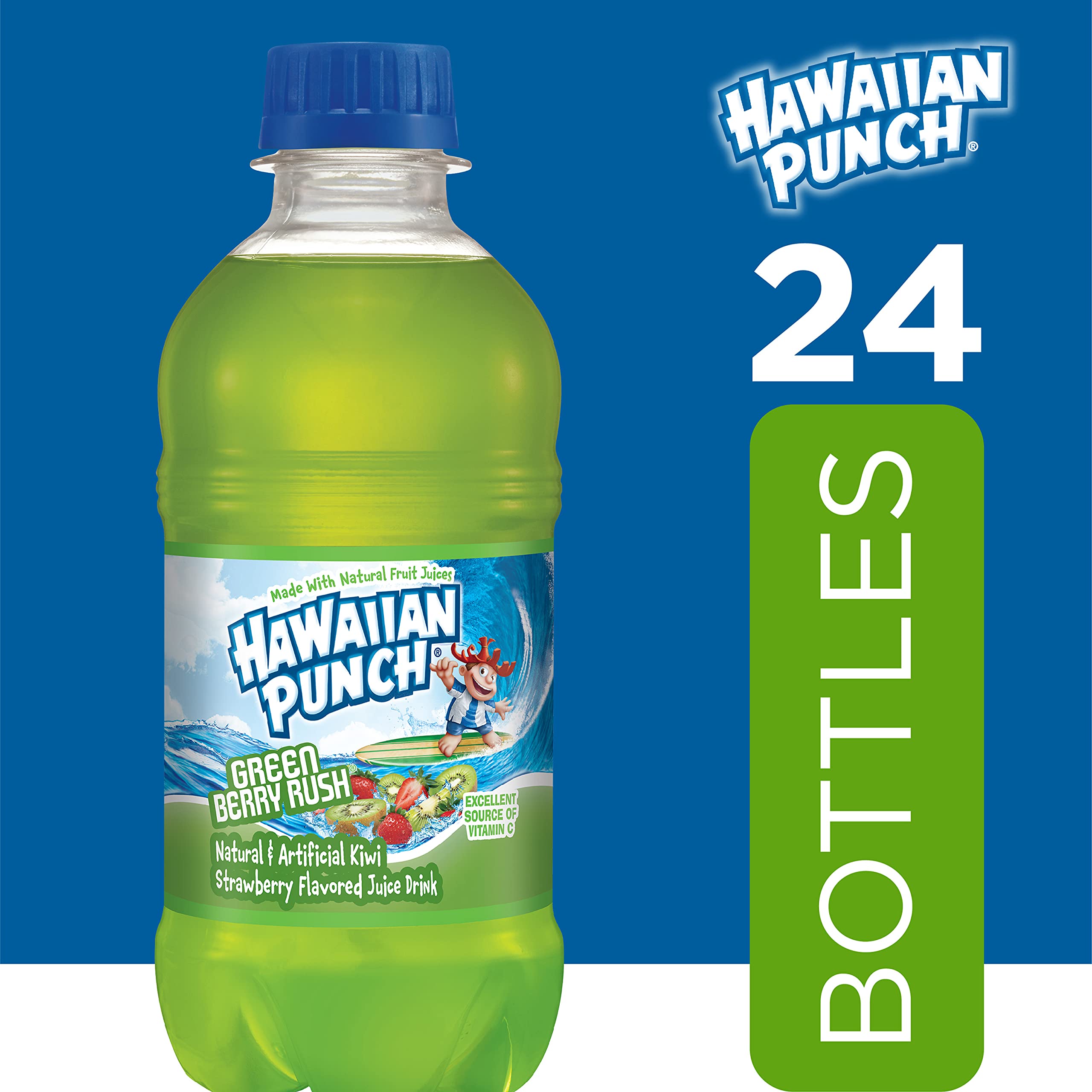 Glass pour of Hawaiian Punch Green Berry Rush reveals vibrant color and inviting aroma.