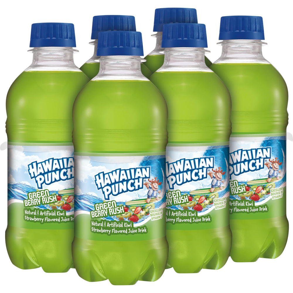 Hawaiian Punch Green Berry Rush bottle next to Vitamin C badge.