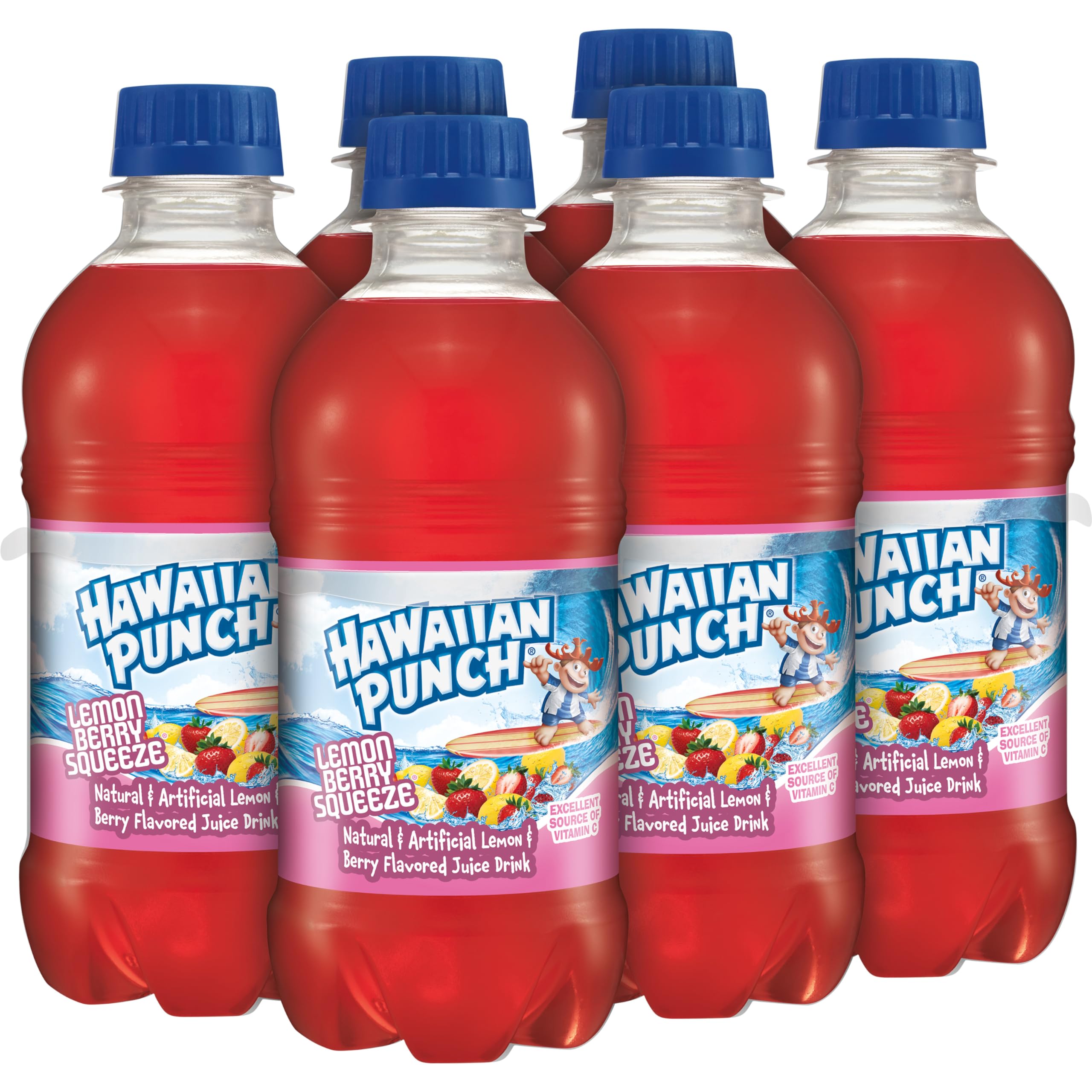 Ice-filled glass with Hawaiian Punch Lemon Berry Squeeze on a sunny day.