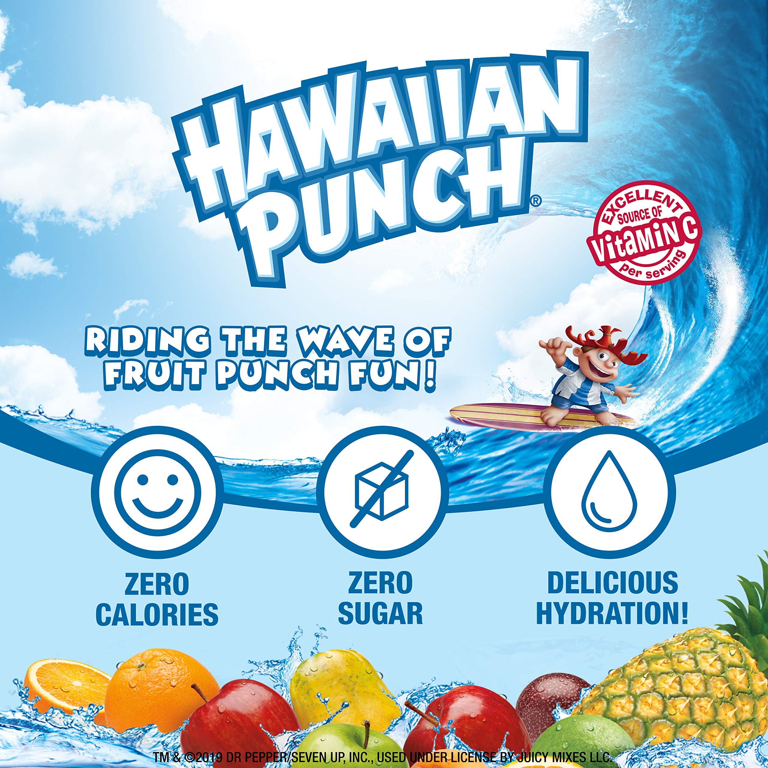 Hawaiian Punch liquid drink mix being poured into a glass for flavoring water.