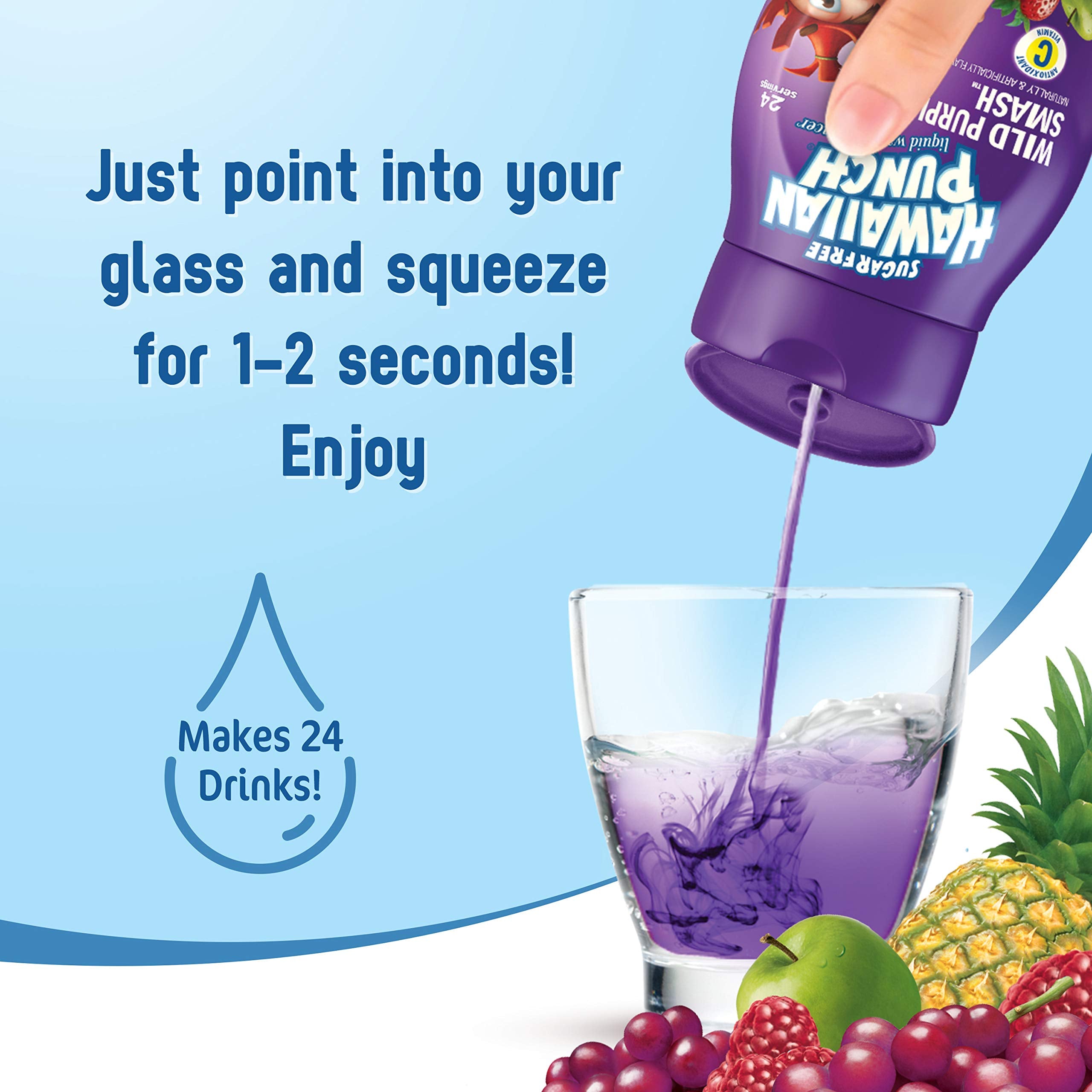 Hawaiian Punch Wild Purple Smash dropper bottle in action for hydration.