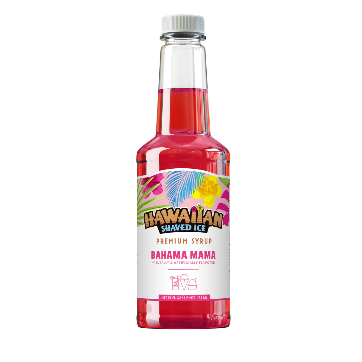 Hawaiian Shaved Ice Bahama Mama syrup bottle ready to flavor tropical snow cones