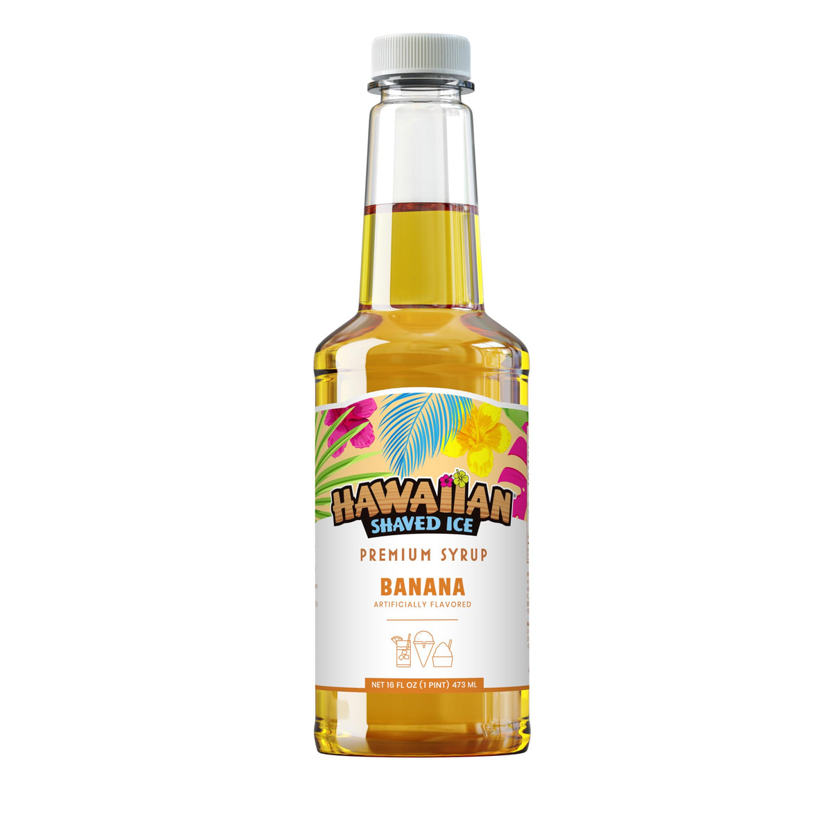 Hawaiian Shaved Ice banana syrup bottle ready for gatherings and party snow cones