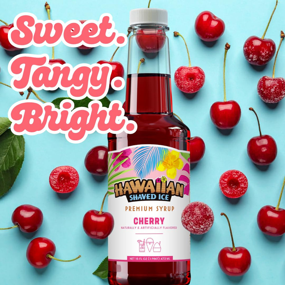 Hawaiian Shaved Ice Cherry Snow Cone ready with vibrant color and real cherry feel.