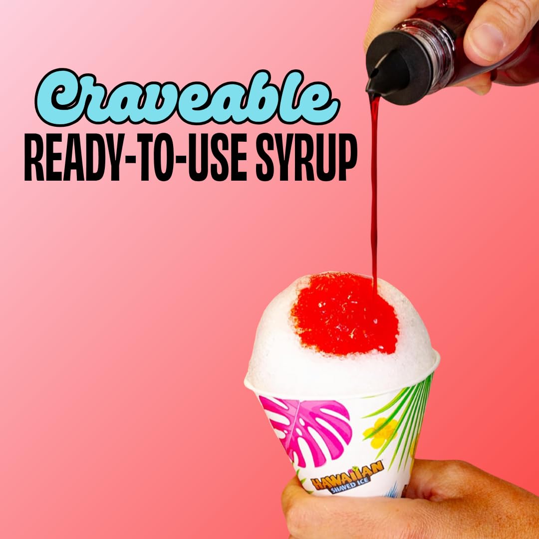 Hawaiian Shaved Ice Cherry Syrup dispensing cap minimizes spills.