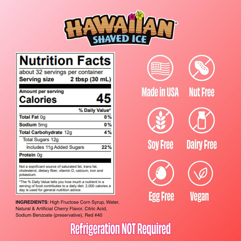 Hawaiian Shaved Ice Cherry Syrup pour demonstrates mess-free dispensing.