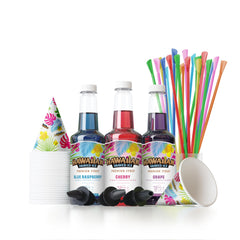 Hawaiian Shaved Ice cherry syrup pour for a vibrant snow cone.