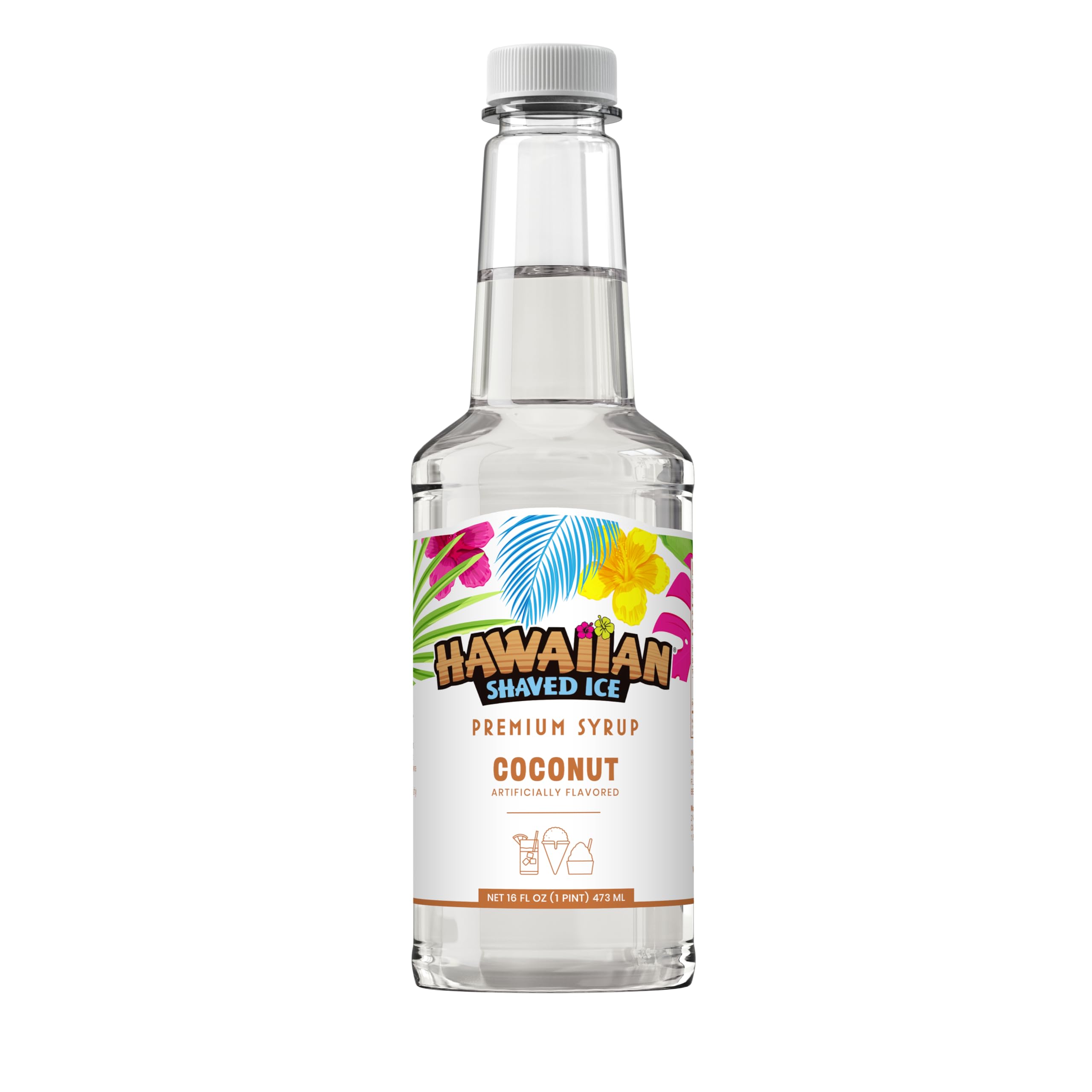 Hawaiian Shaved Ice Coconut Syrup bottle pour for quick, creamy snow cones.