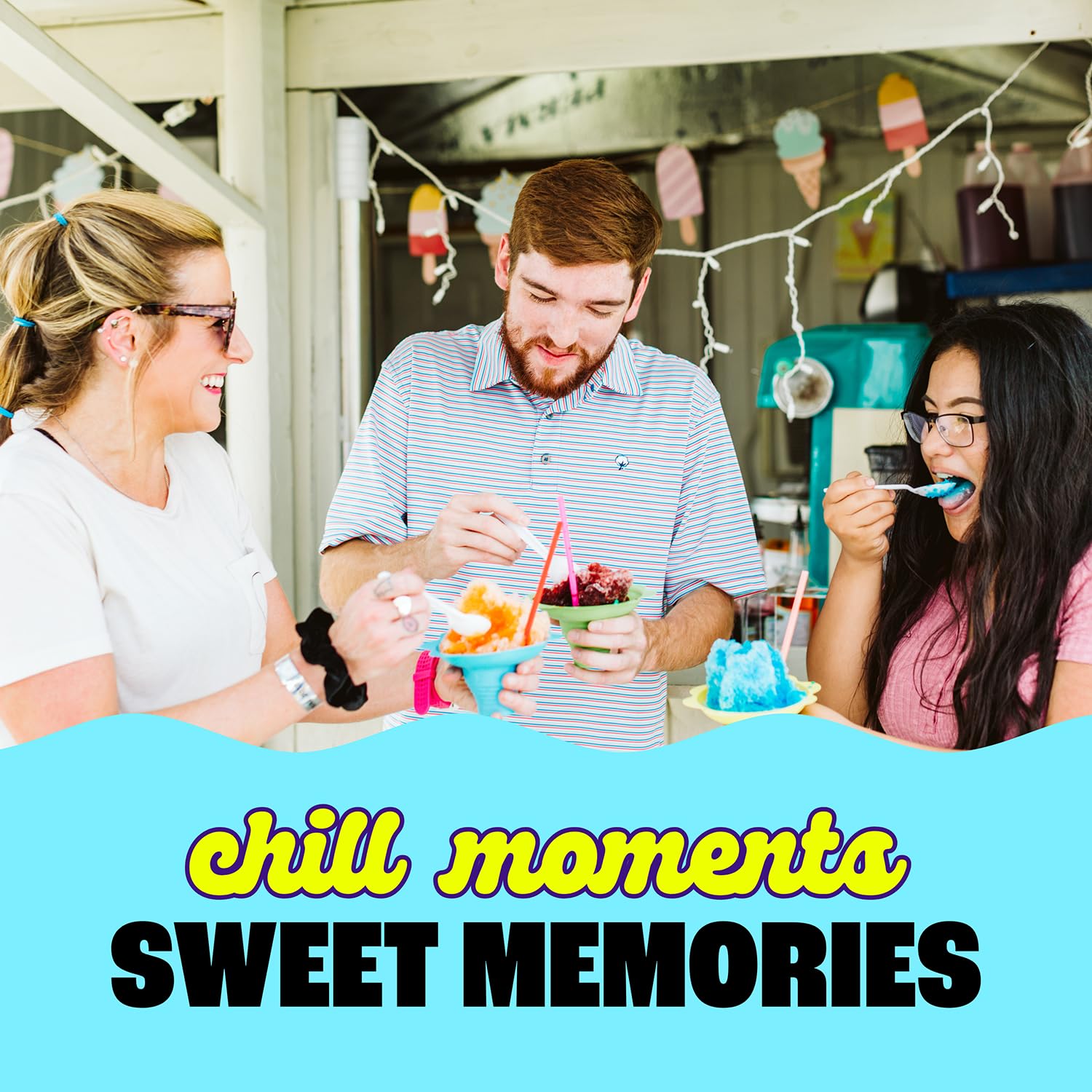 Hawaiian Shaved Ice Coconut Syrup shelf-stable bottle stores easily for gatherings.