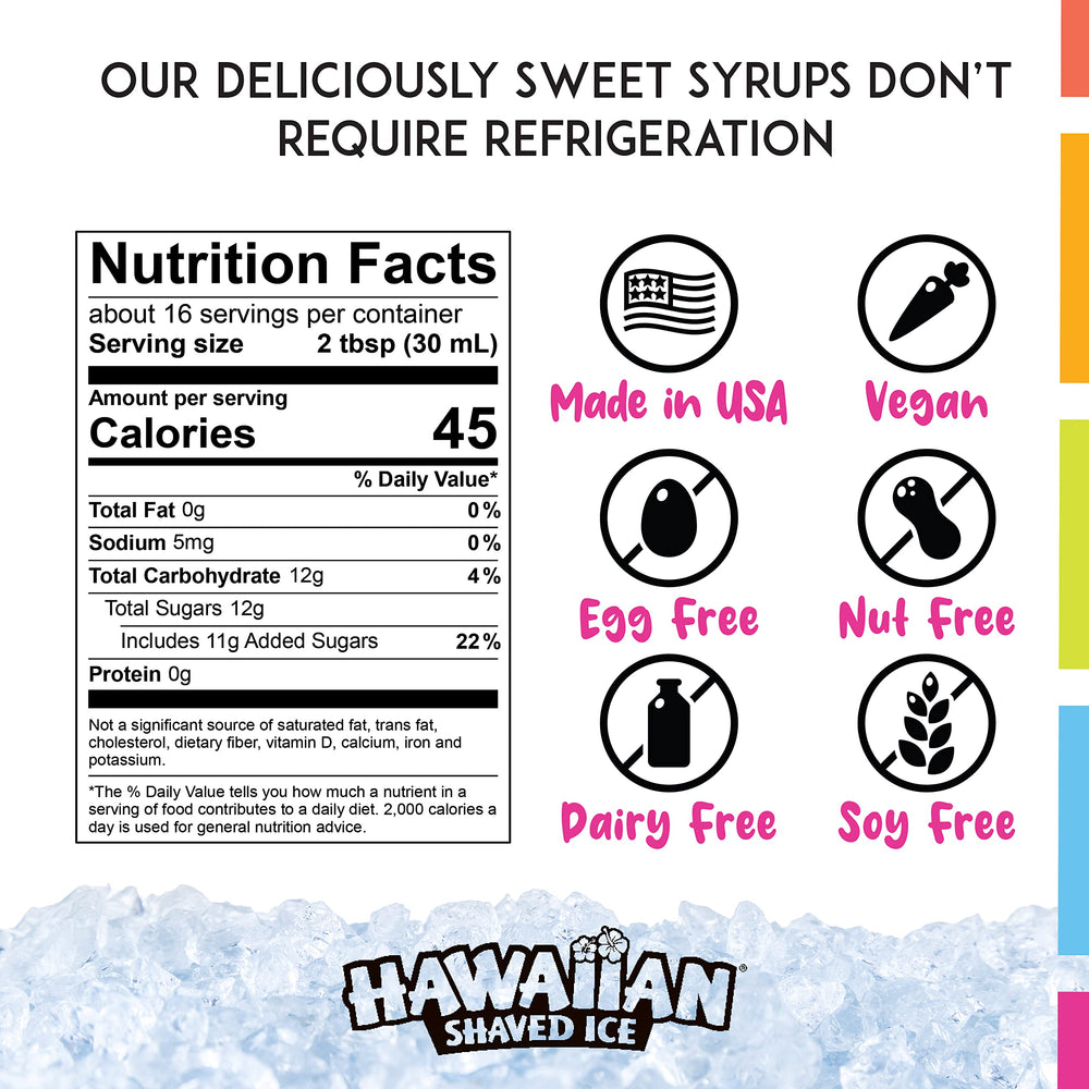 Hawaiian Shaved Ice grape syrup pour delivers juicy flavor.