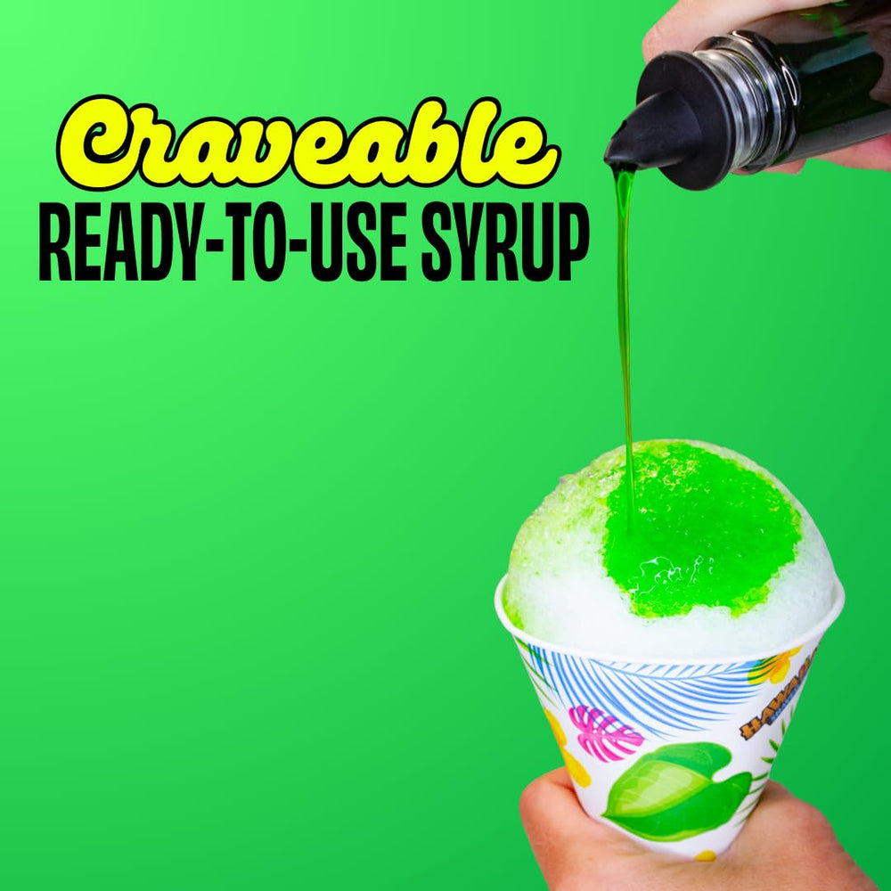 Party setup featuring Hawaiian Shaved Ice Lemon-Lime Syrup for crowd treats