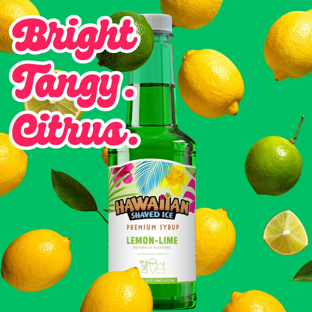 Hawaiian Shaved Ice Lemon-Lime Syrup snow cone on a sunny day