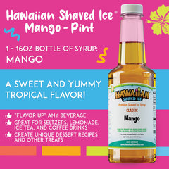 Snow cones with Mango Syrup creating fluffy, flavorful treats at home.