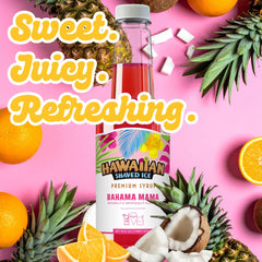 Nut-free dairy-free Bahama Mama syrup label for allergy friendly treats