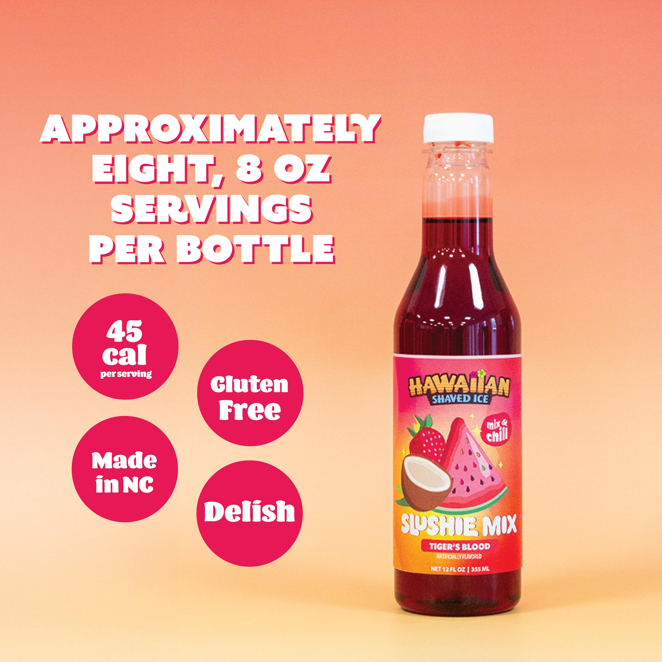 Hawaiian Shaved Ice Tiger's Blood bottle front view ideal for easy slushie prep