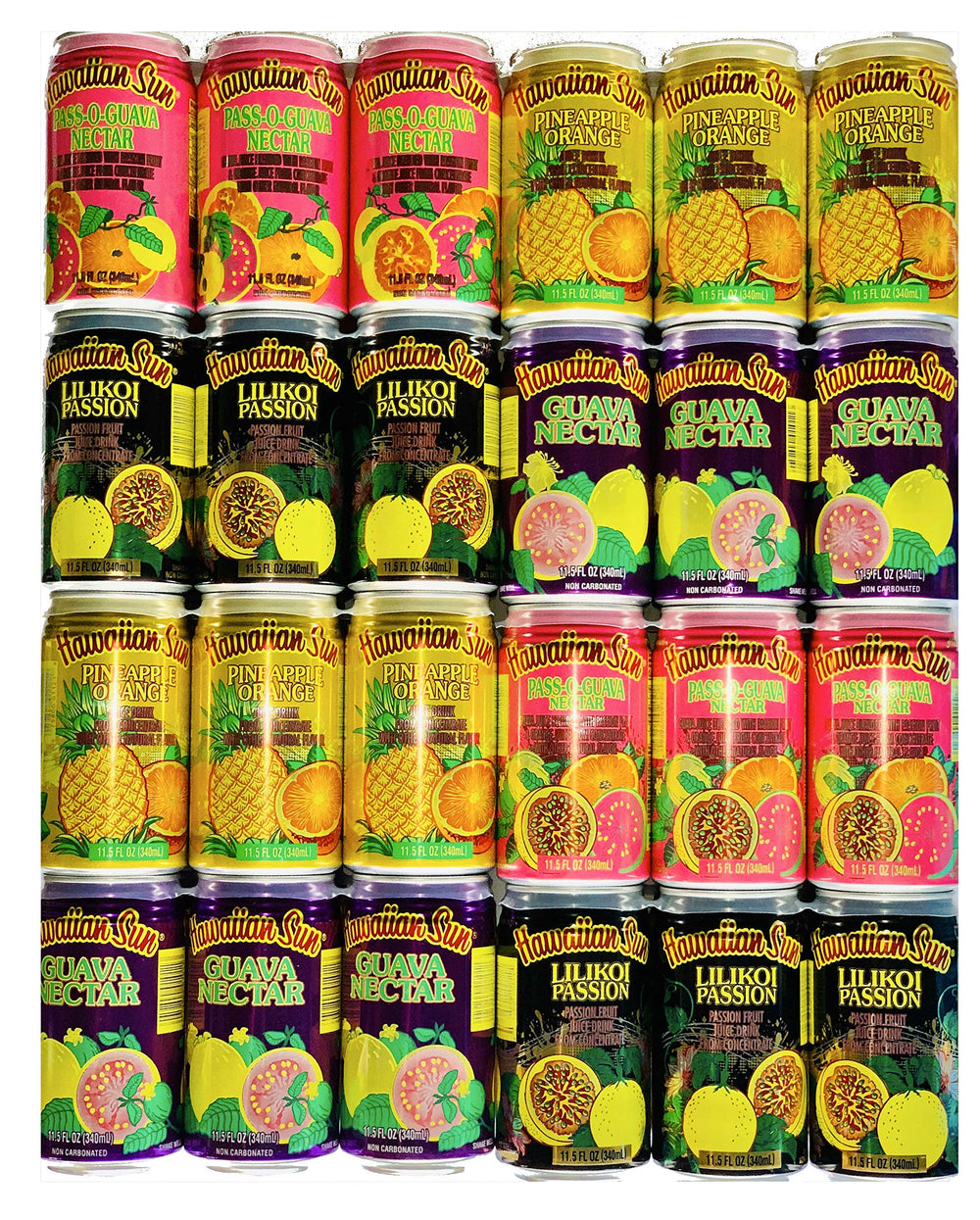 Hawaiian Sun 24-pack sampler pack-shot showing four tropical flavors for refreshment